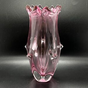 Vtg Josef Hospodka Czech Art Glass Vase Chribska Pink Sommerso Flower